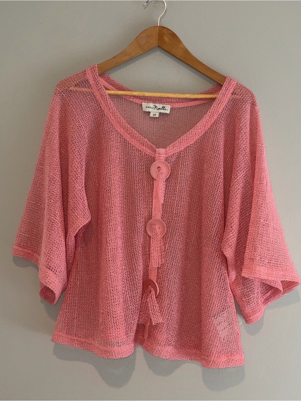 Simply NOELLE Mesh Coverup Top Wearable Art Detail Peach Size S/M